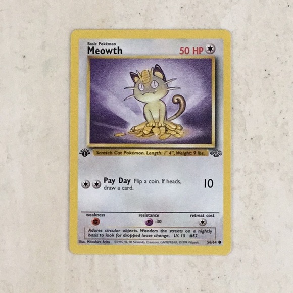 Pokemon Meowth 1st Edition 1999 Pokemon Card 56/64 Jungle TCG #56 - Picture 2 of 7